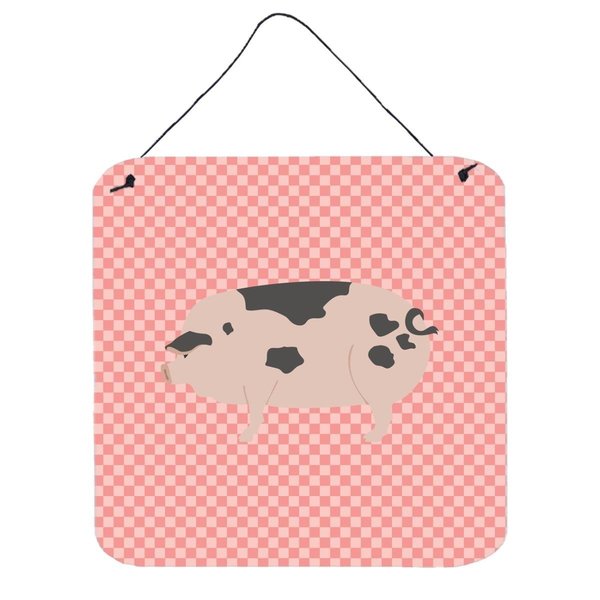 Micasa Gloucester Old Spot Pig Pink Check Wall or Door Hanging Prints6 x 6 in. MI627855
